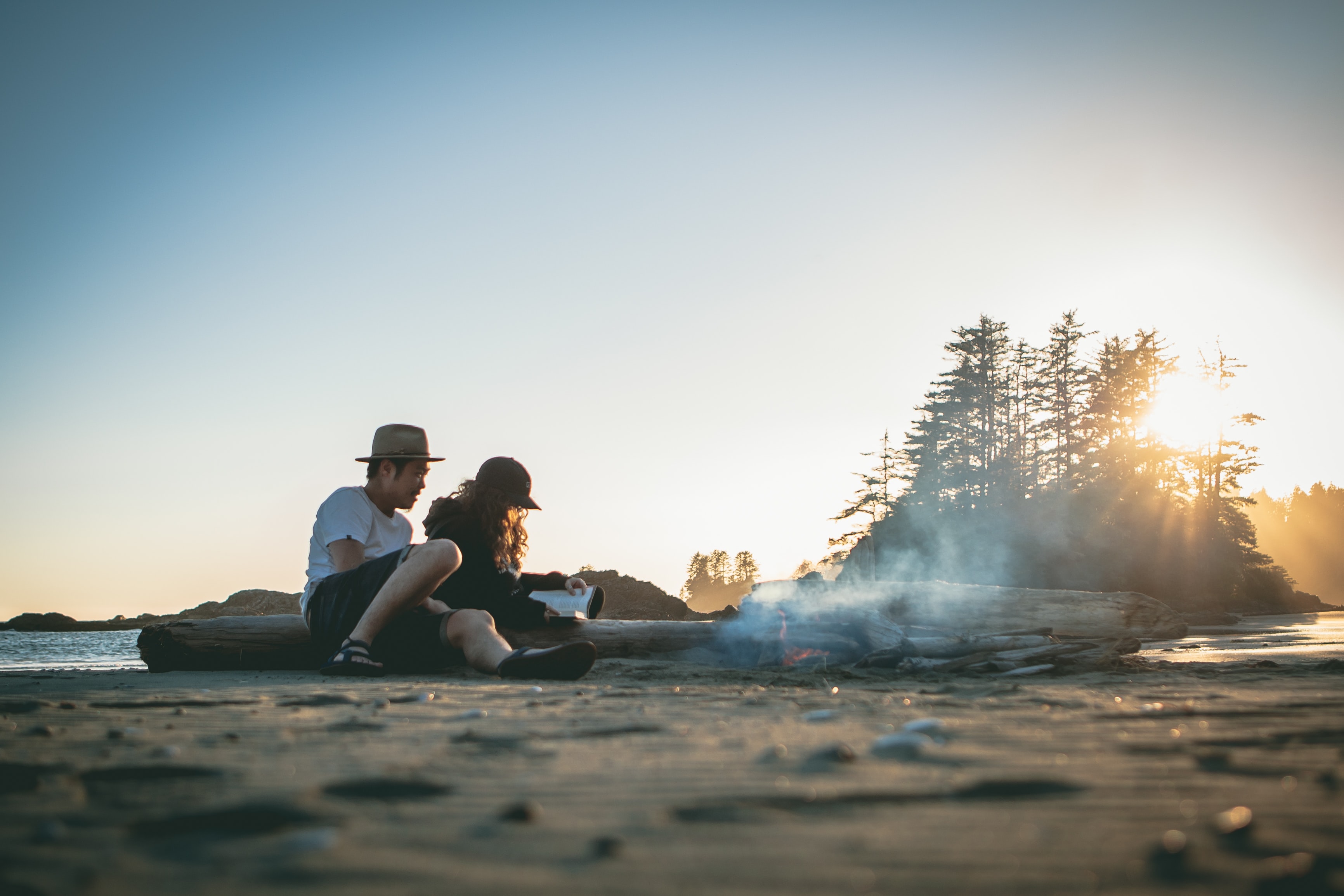 two people by a campire